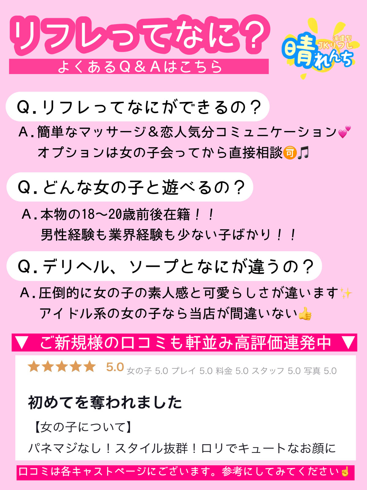 リフレ＆メンズエステ【晴れんち】のよくある質問